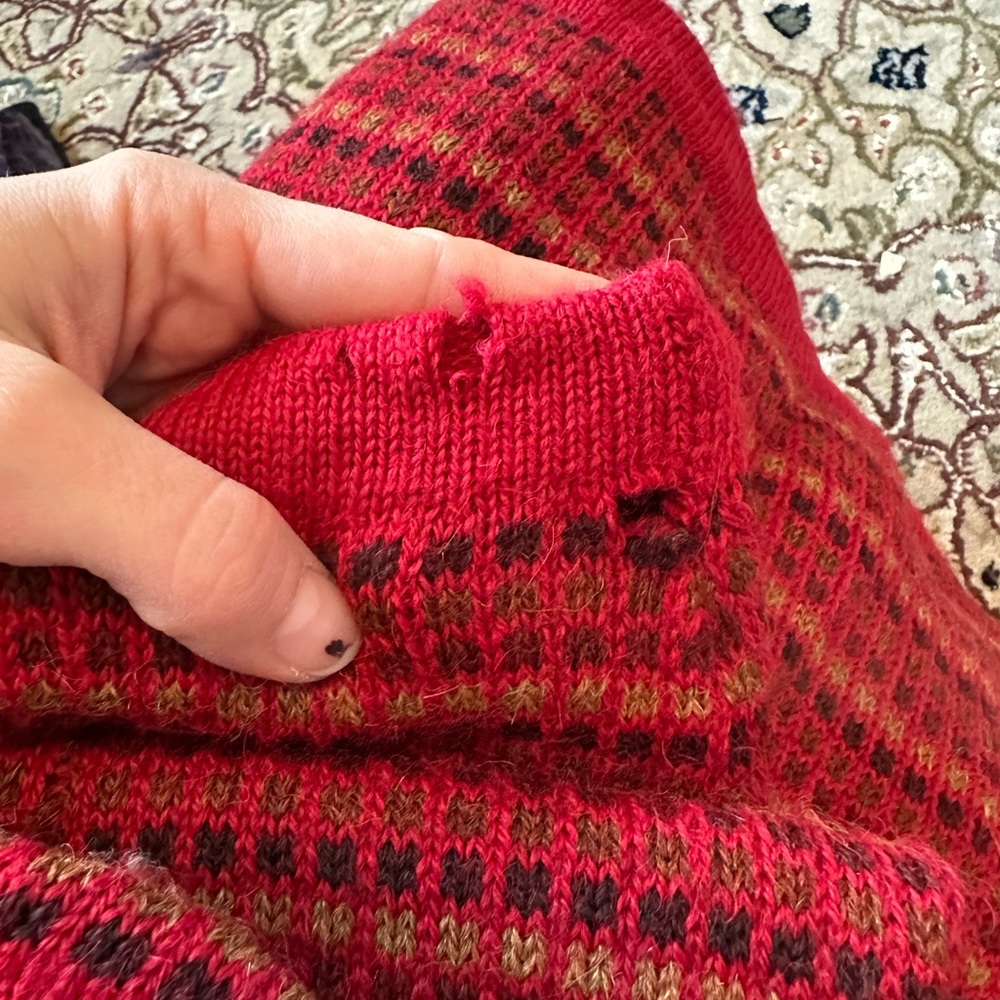 Wool Red Patterned Open Cardigan - image 3